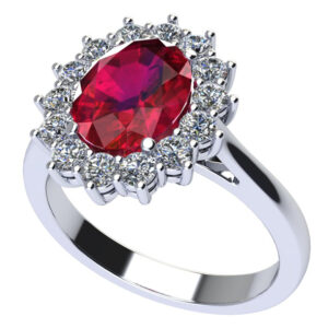 anello in oro bianco con rubino e diamanti