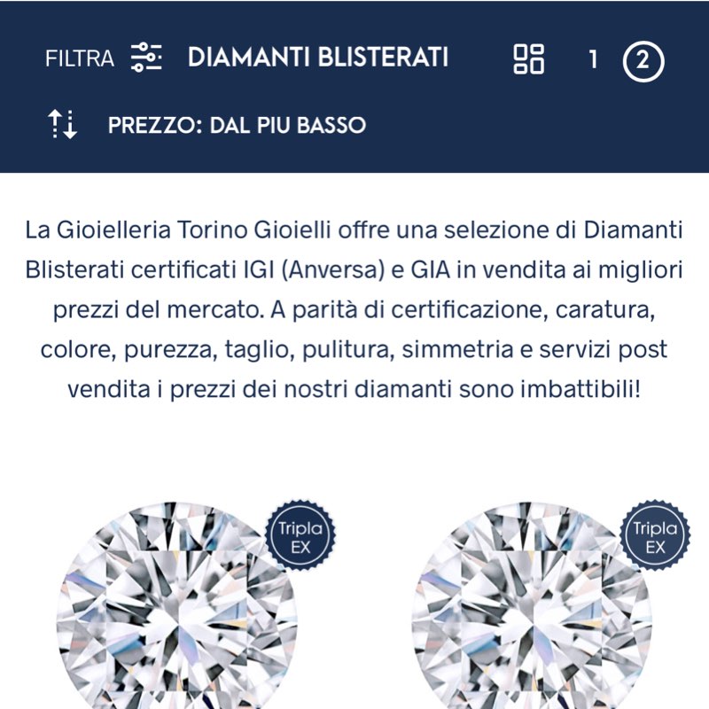 comprare online diamanti certificati blisterati direttamente da Torinogioielli