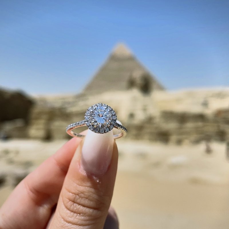 montatura solitario anello halo con due cuori